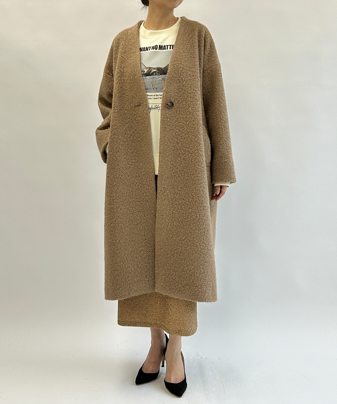 ノーカラーロングコート – FACE SANS FARD ノーカラーロングコート – FACE SANS FARD