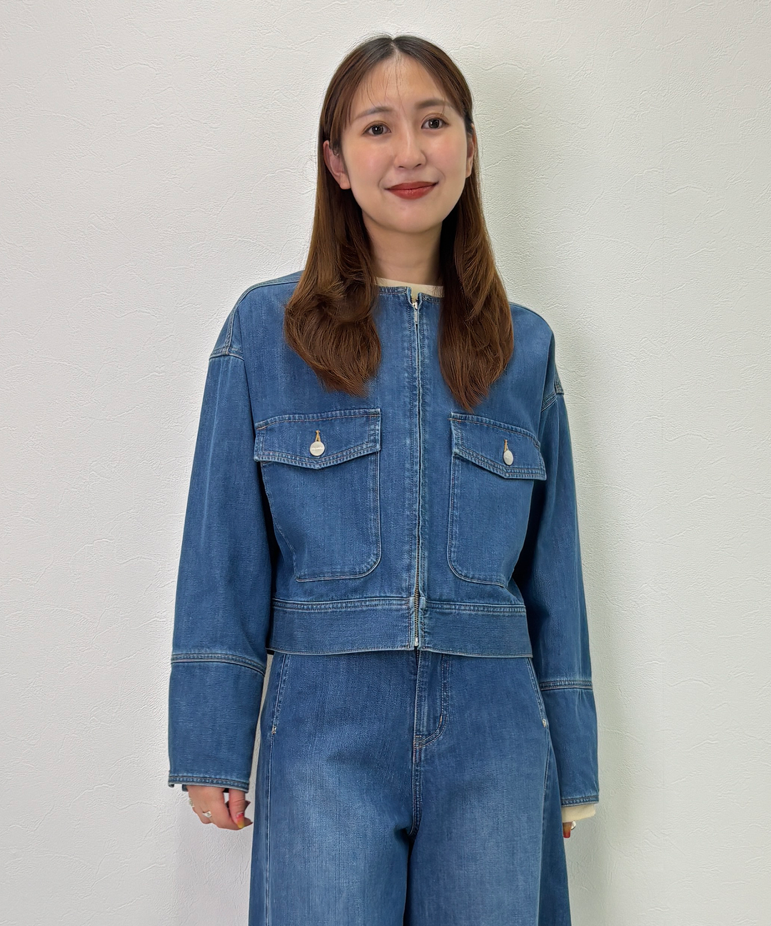 ノーカラーデニムジャケット