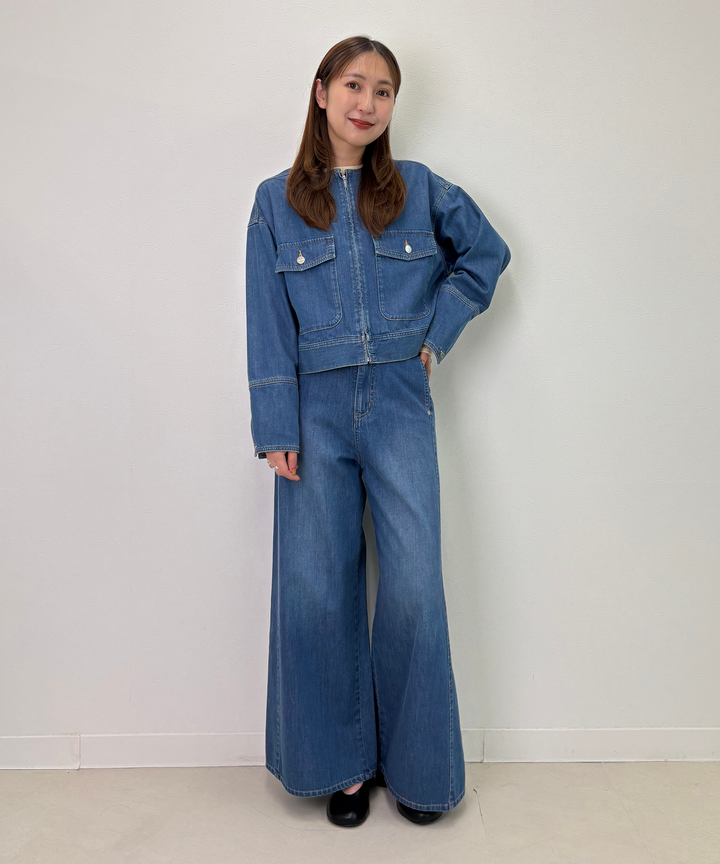 ノーカラーデニムジャケット