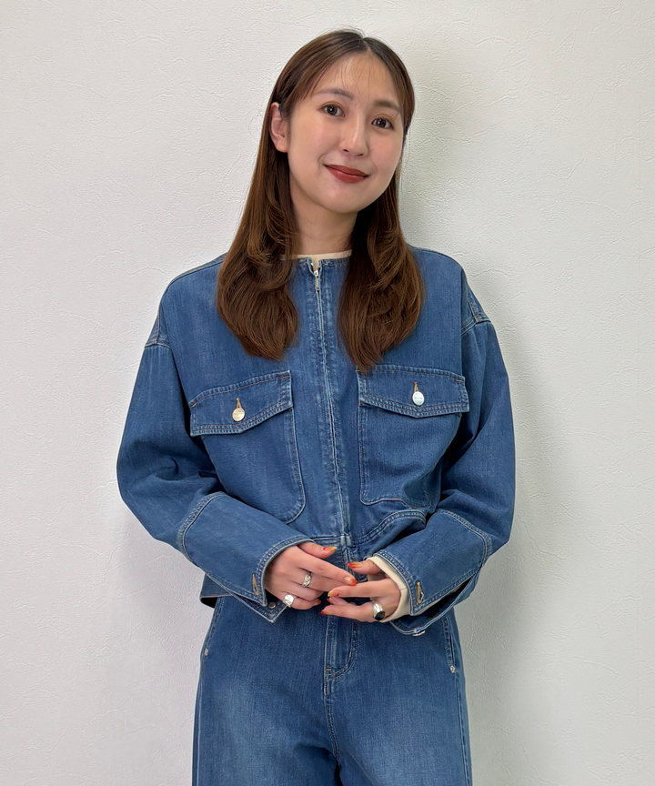 ノーカラーデニムジャケット