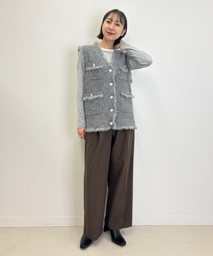 配色タックワイドパンツ