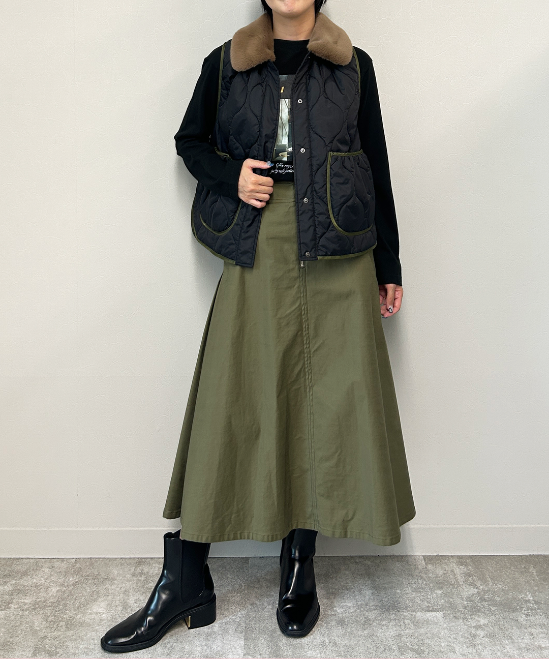 ファー付キルティング中綿ベスト