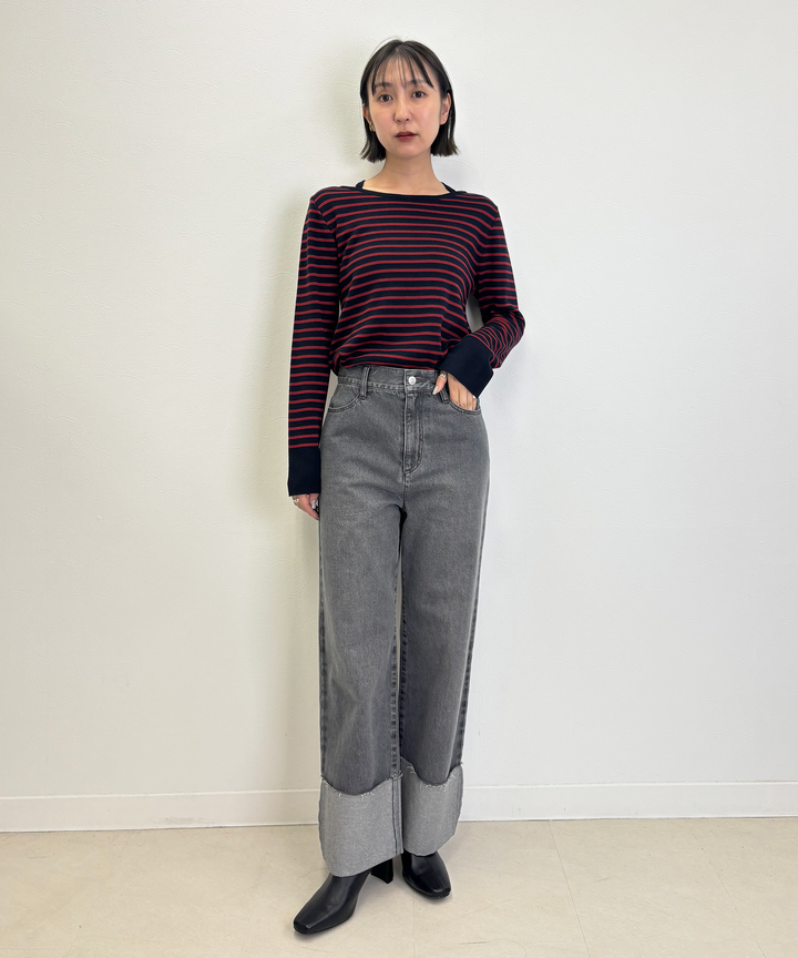 ロールアップストレートデニムパンツ