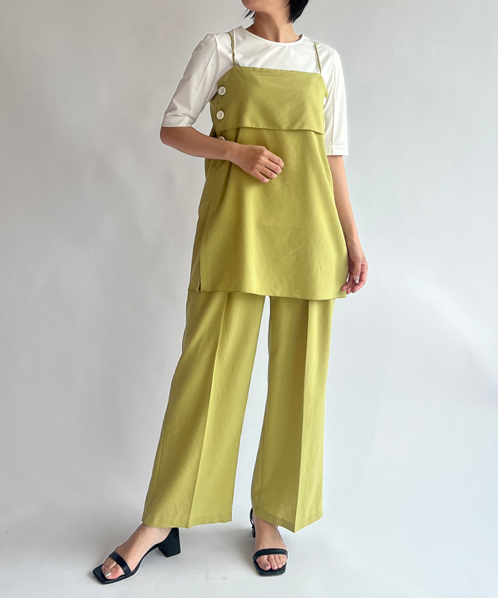 リネン混ワイドパンツ
