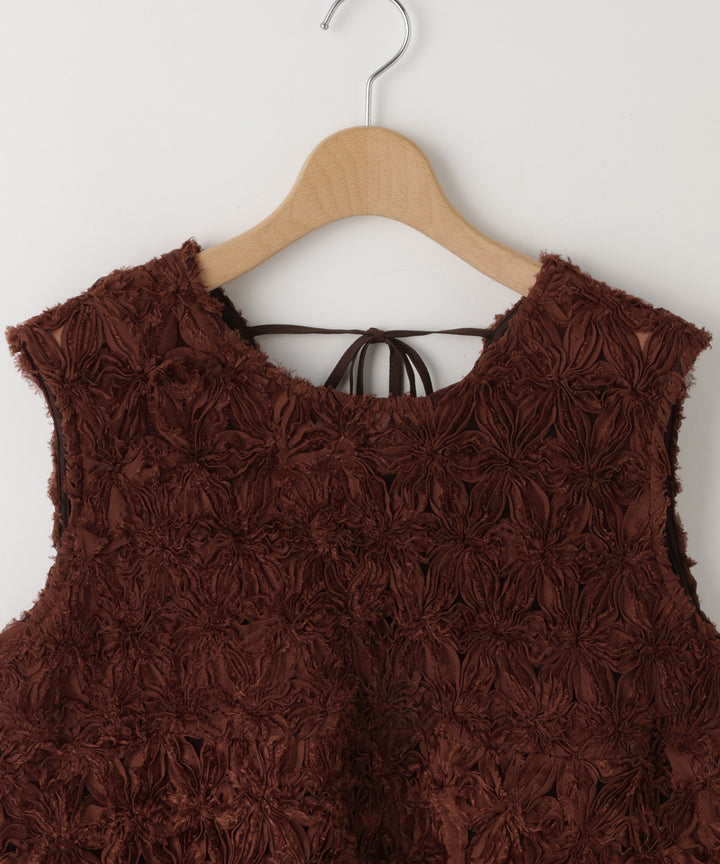 フラワー刺繍バックリボンブラウス