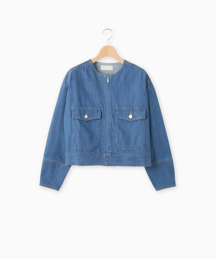 ノーカラーデニムジャケット