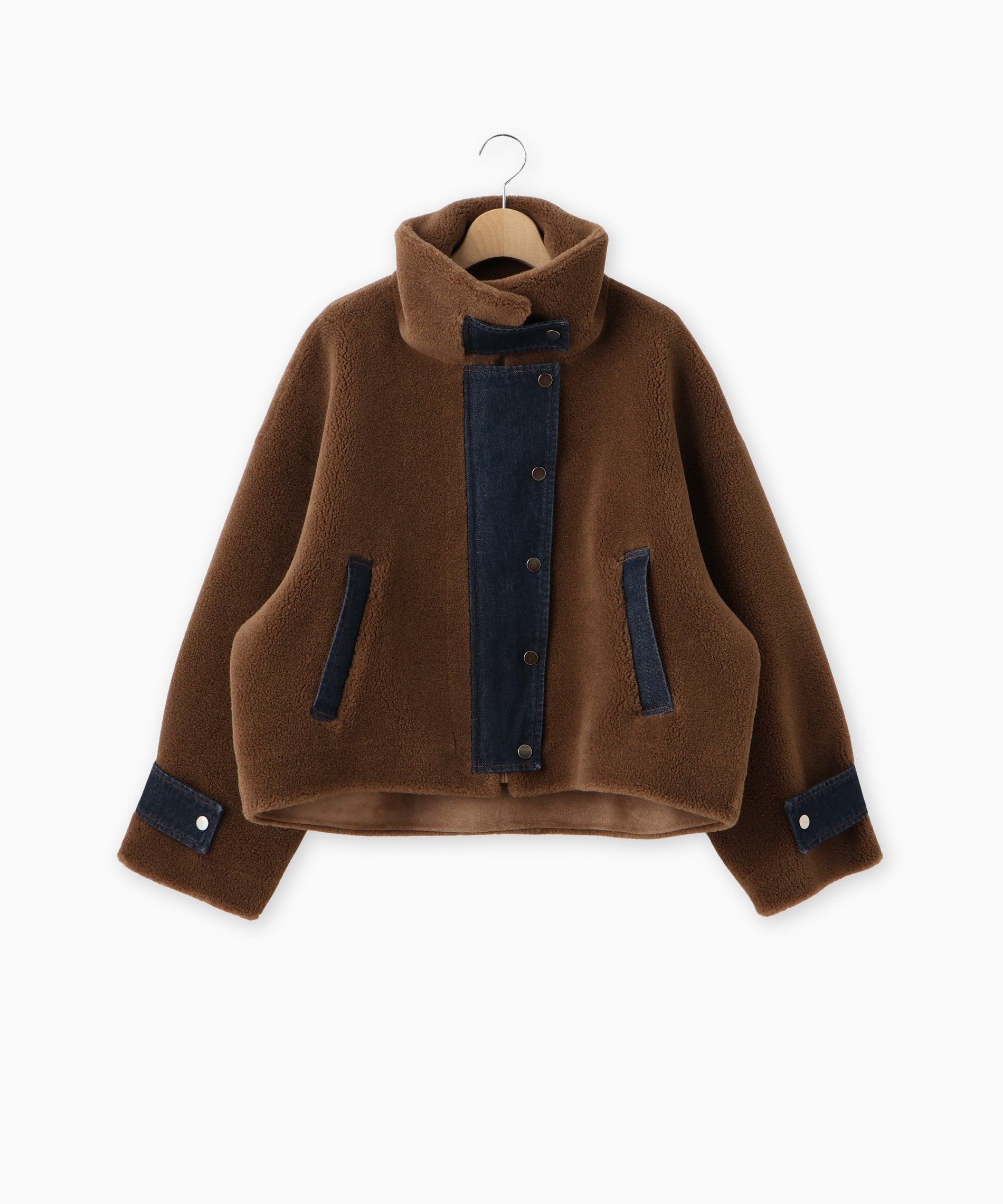 【Mylanka】デニム×エコムートンブルゾン フェイクムートン×デニムドッキングブルゾン – FACE SANS FARD