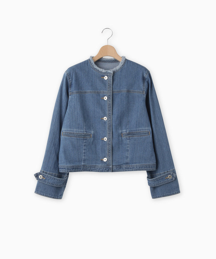 ノーカラーデニムジャケット