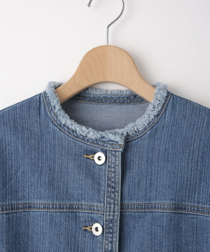 ノーカラーデニムジャケット