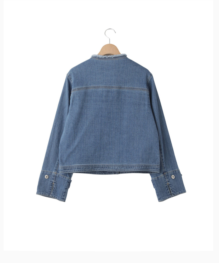 ノーカラーデニムジャケット