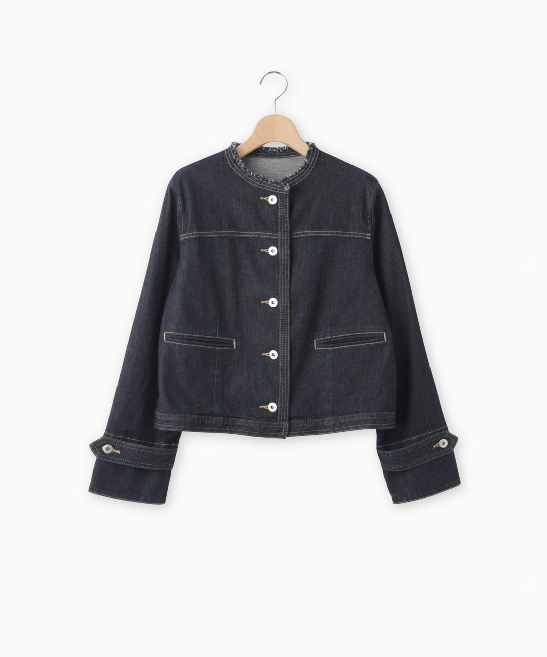 ノーカラーデニムジャケット