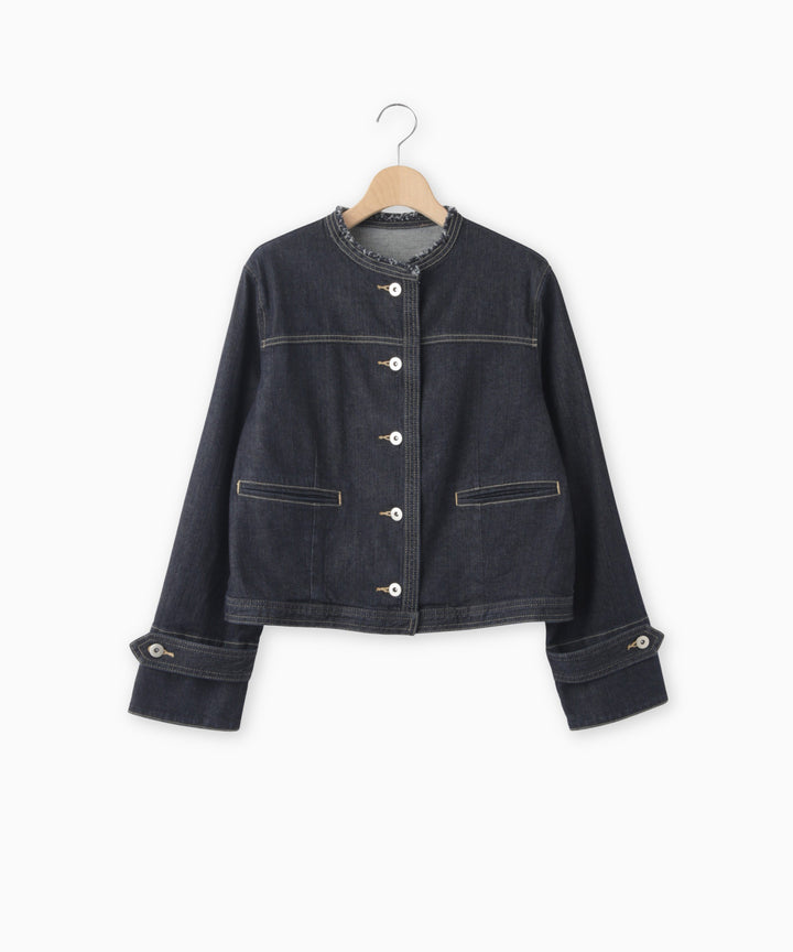 ノーカラーデニムジャケット