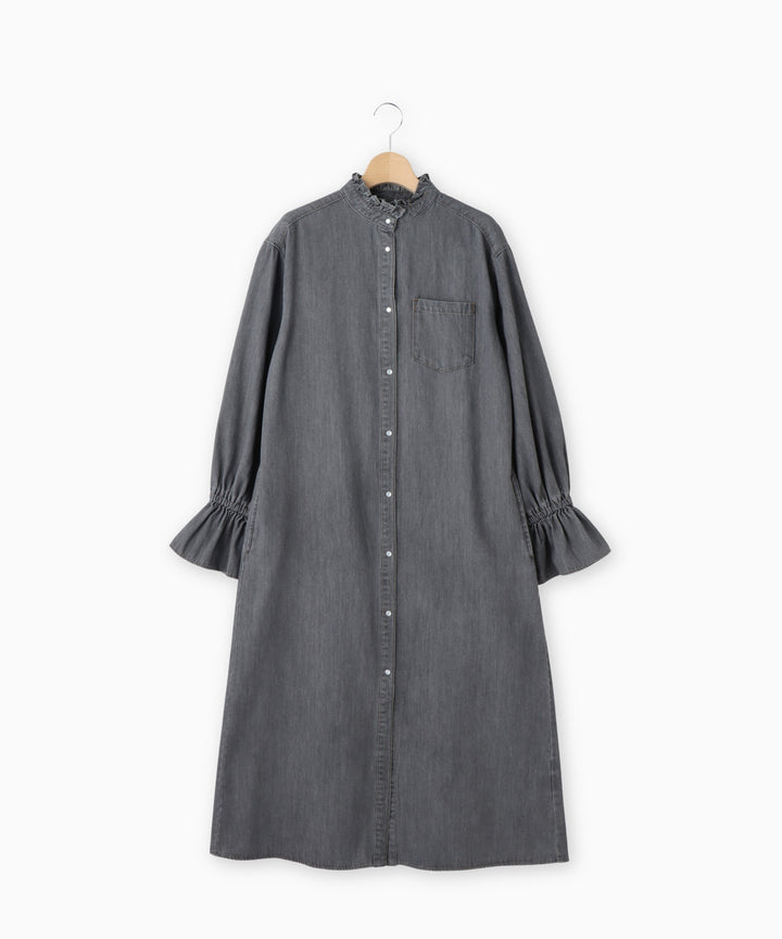 フリルスリーブライトデニムワンピース