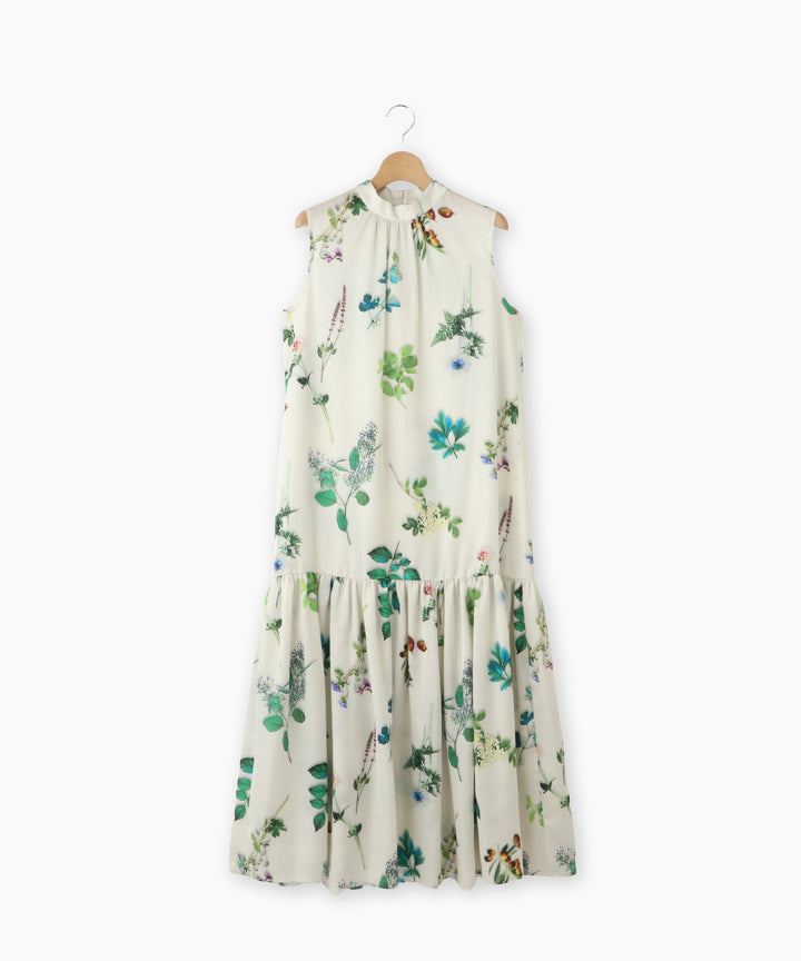ボタニカルプリントノースリーブワンピース