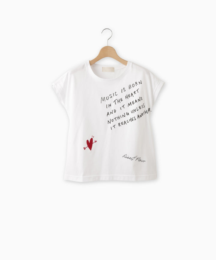 Heart Embroidery Jersey Message T-shirt
