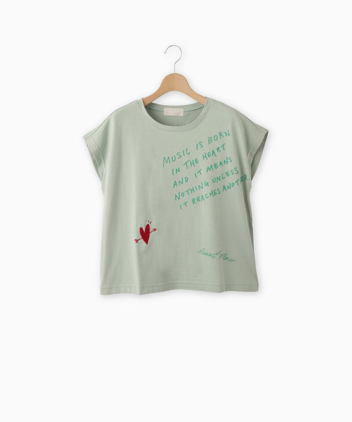 Heart Embroidery Jersey Message T-shirt