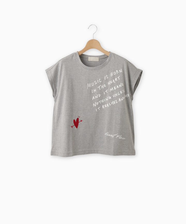 Heart Embroidery Jersey Message T-shirt