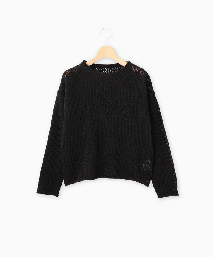 メッシュ編みニットトップス