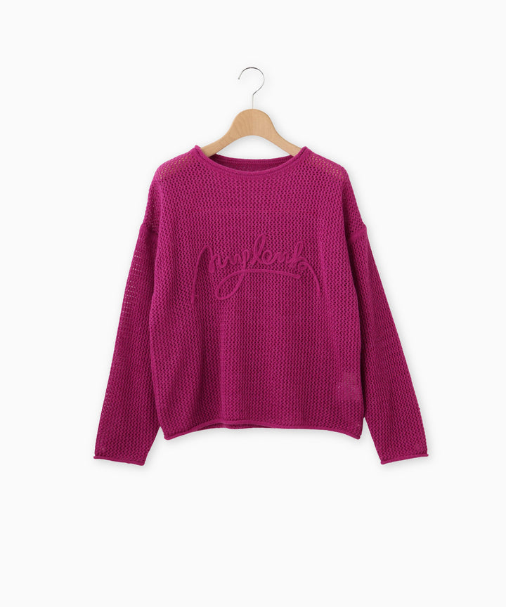 メッシュ編みニットトップス