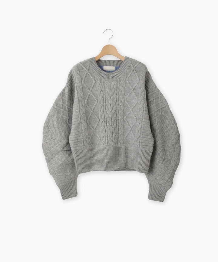 ケーブル畦配色ニット