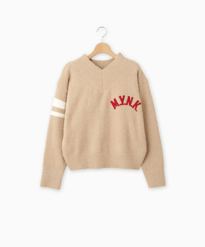 MYNKロゴVネックニット