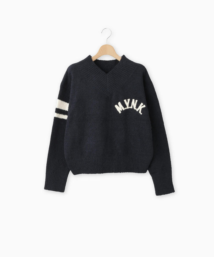 MYNKロゴVネックニット