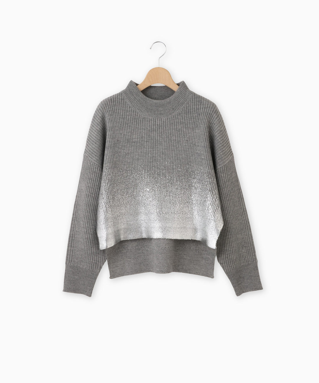 シルバー箔グラデーションリブニット