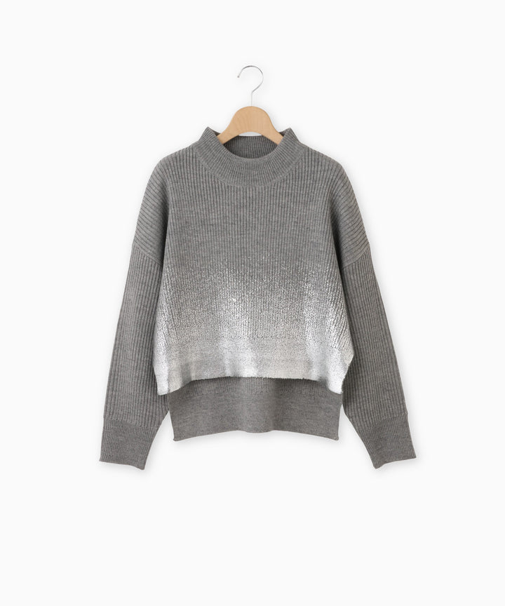 シルバー箔グラデーションリブニット