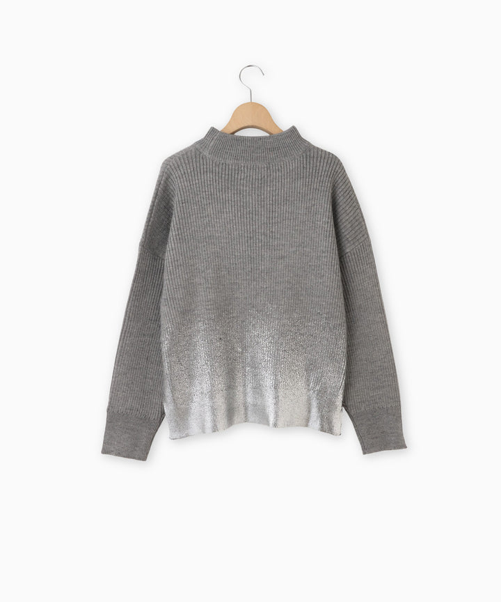シルバー箔グラデーションリブニット