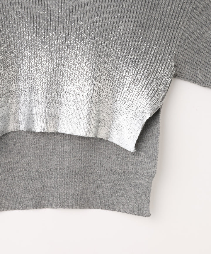 シルバー箔グラデーションリブニット