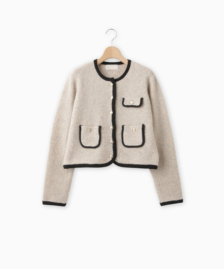 ブークレ配色パイピングカーディガン