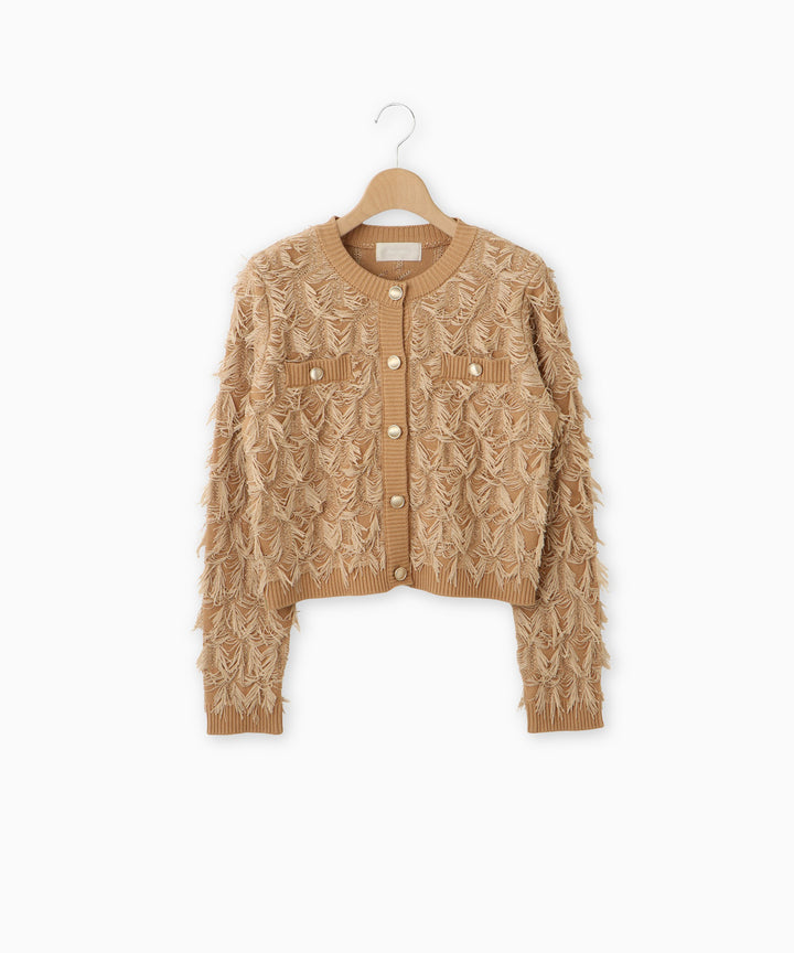 カットジャガードフリンジカーディガン