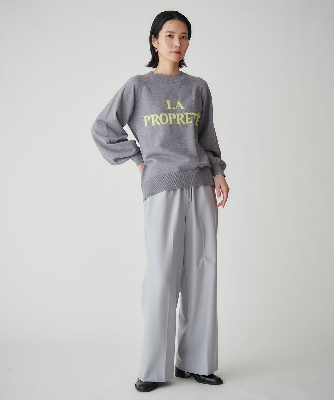 ハイウエスト起毛ワイドパンツ
