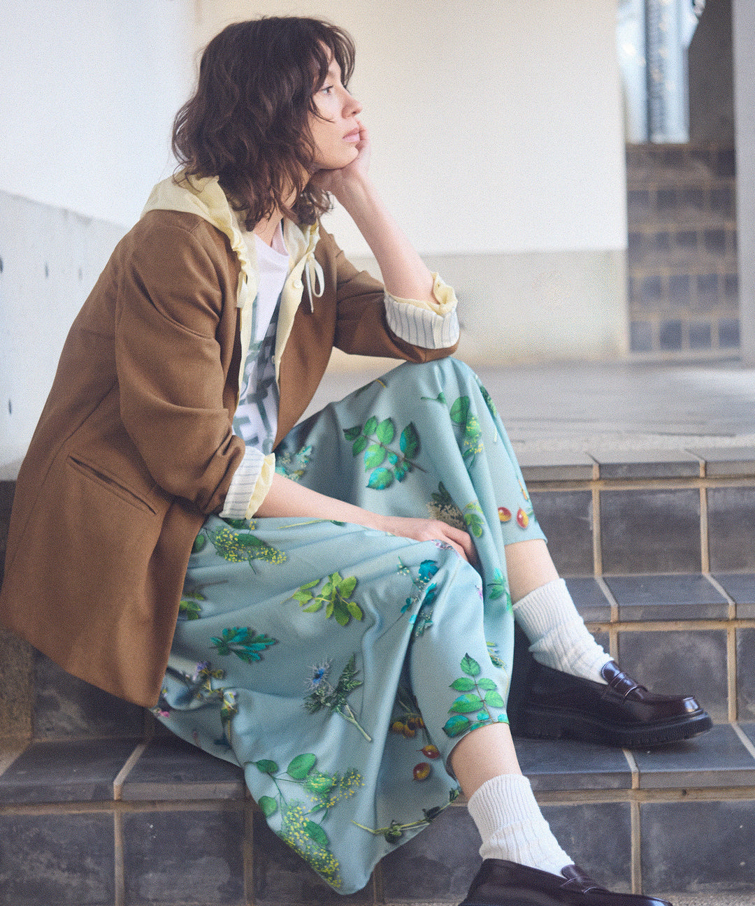 ボタニカルプリントフレアスカート