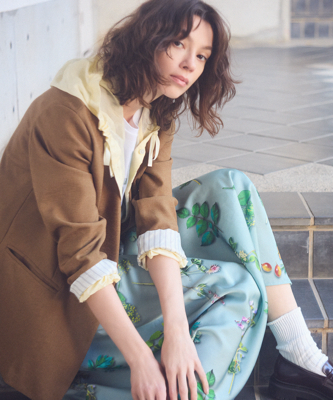 袖ストライプノーカラージャケット