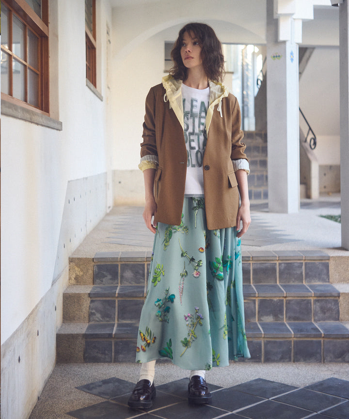 袖ストライプノーカラージャケット