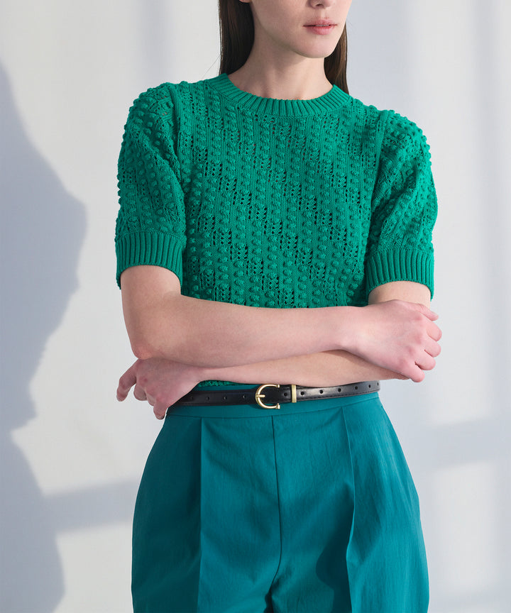 ポップコーン編みハーフスリーブニット