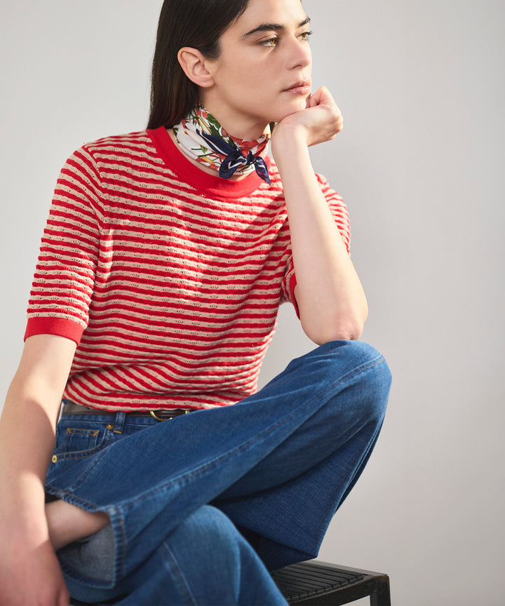 ボーダーハーフスリーブプルオーバー