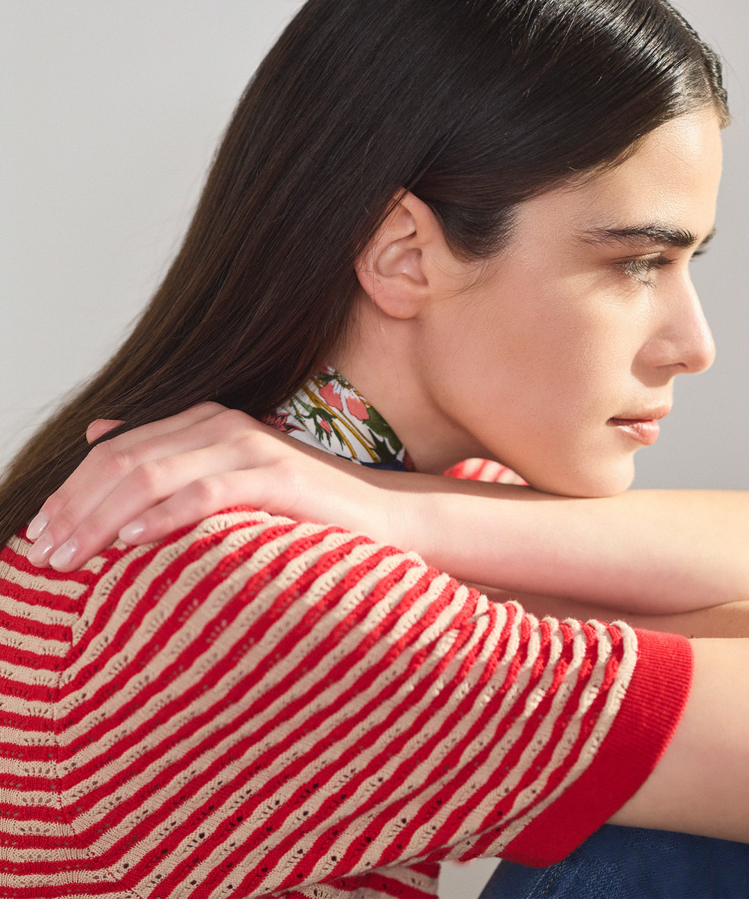 ボーダーハーフスリーブプルオーバー