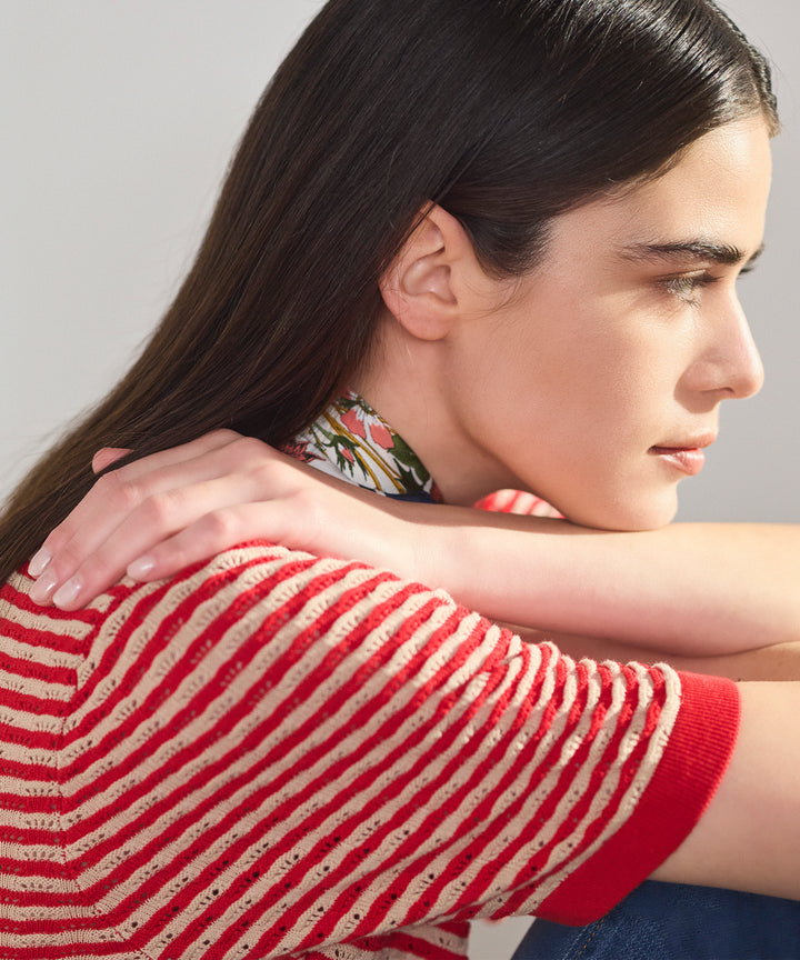 ボーダーハーフスリーブプルオーバー