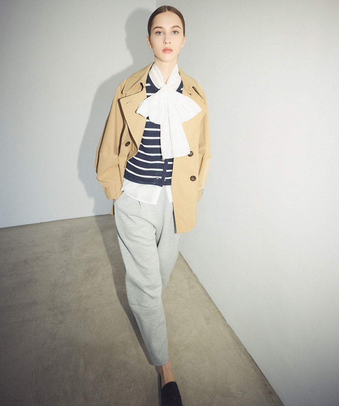 サッカーチェックシアーリボンブラウス