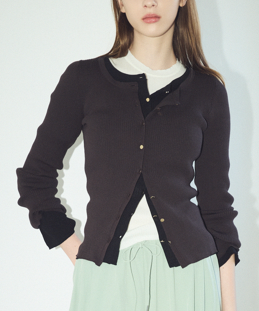 五分袖リブニット